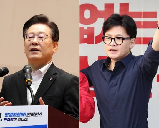 왼쪽부터 이재명 더불어민주당 대표, 한동훈 전 국민의힘 비상대책위원장.<연합뉴스 사진 갈무리>