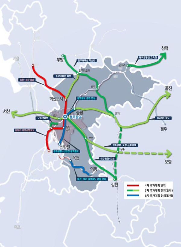 충북도가 제5차 국가철도망 구축계획에 건의한 노선도. 충북도 제공