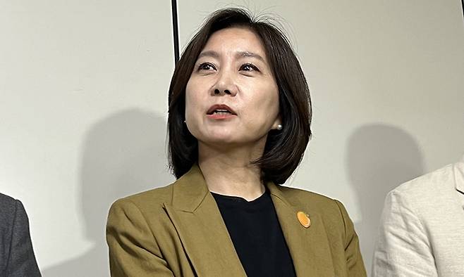 허은아 개혁신당 대표가 29일 대구 동대구역 회의실에서 열린 최고위원회의에서 취재진의 질문에 답변하고 있다. 뉴시스