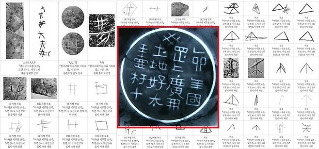 도기 등에 새긴 다양한 부호 및 문자와 호우총 출토 청동그릇 속 #자. 415년 제작된 광개토대왕 서거 3주년 기념 청동용기에서는 16자 명문의 맨 위 정가운데 새겨넣었던 #(井)자가 어떻게 훗날에는 뭇 토기에 낙서처럼 쓱쓱 새겨넣을 정도로 대중화 했을까. |고광의 동북아역사재단 연구위원 제공