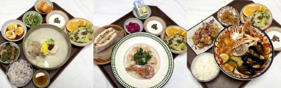 인천 송도동 포스코타워 송도 포스코인터내셔널에서 지난달 28일 선보인 점심 식사 메뉴 3종. 왼쪽부터 ‘한방도가니탕’, ‘새우크림리조또’, ‘얼큰해물짬뽕’.(사진=포스코인터내셔널)