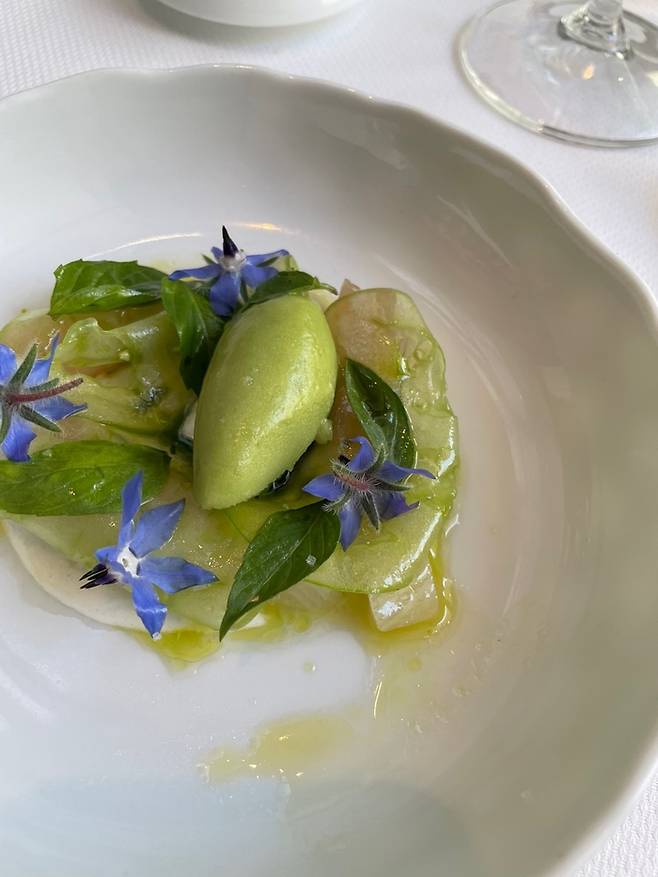 감귤류로 숙성한 부시리 회. [윤원섭 기자]