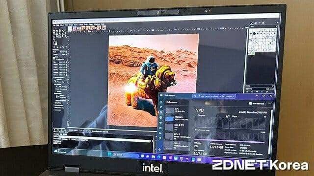 지난 해 6월 인텔 메테오레이크 탑재 노트북 시제품을 이용한 스테이블 디퓨전 1.5 생성 기능 시연. (사진=지디넷코리아)