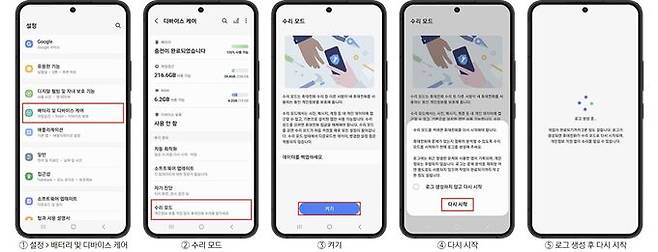 수리 모드 설정 방법. 삼성전자서비스 홈페이지 갈무리