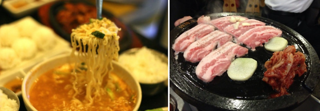 (좌) 라면 (우) 돼지고기 / 사진=FLICKR