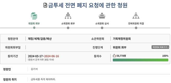 국회 국민동의청원.[사진 = 국회 국민동의 청원 게시판 캡처]