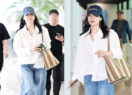 송혜교가 깔끔한 공항패션을 선보였다.사진=쇼메(CHAUMET) 제공