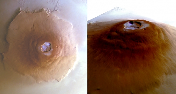 태양계에서 가장 큰 화산은 화성의 올림푸스 몬스(Olympus Mons)의 분화구에서 서리가 발견됐다. 사진=ESA/DLR/FU Berlin