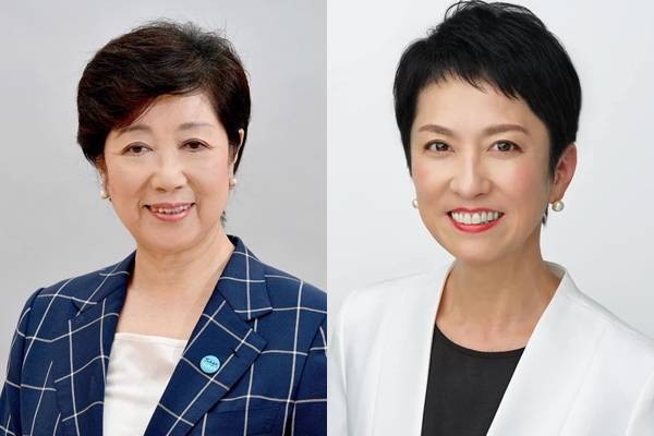 도쿄도지사 선거 출마를 선언한 고이케 유리코(왼쪽) 도쿄도지사와 렌호 의원. 페이스북 캡처