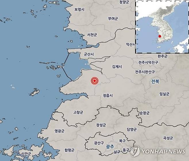 전북 부안군 행안면서 규모 4.8 지진…올해 최대 규모 (서울=연합뉴스) 12일 오전 8시 26분 49초 전북 부안군 남남서쪽 4㎞ 지점에서 규모 4.8 지진이 발생했다고 기상청이 밝혔다. 2024.6.12 [기상청 홈페이지 캡처. 재판매 및 DB 금지] kane@yna.co.kr