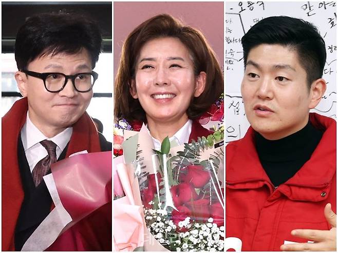국민의힘 7·23 전당대회의 유력 당권주자로 분류되는 한동훈 전 비상대책위원장과 나경원·김재섭 의원 ⓒ데일리안