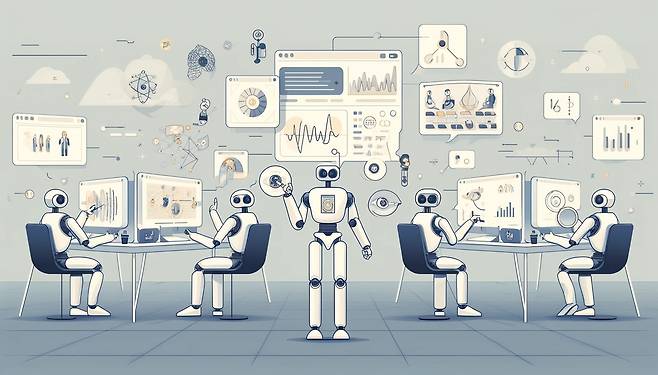 다양한 데이터로 학습하는 로봇(일러스트) [생성AI 챗GPT 제작]