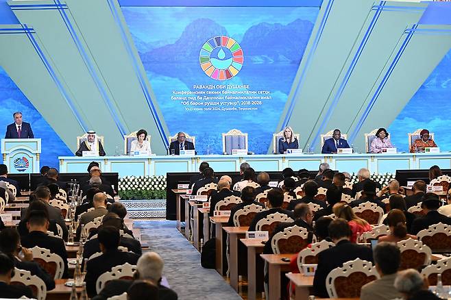 Tajikistan President Emomali Rahmon speaks at the opening session of the 3rd International Conference on the International Decade of Action. (Office of the President of Tajikistan)