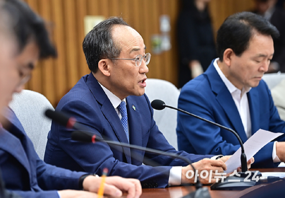 추경호 국민의힘 원내대표가 18일 오전 서울 여의도 국회에서 열린 원내대책회의에서 발언하고 있다. [사진=곽영래 기자]