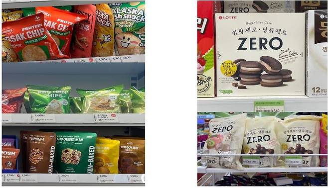 왼쪽부터 단백질 과자와 두부과자, 롯데 웰 푸드에서 출시한 제로 칼로리 간식