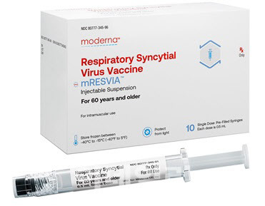 미국 모더나가 지난 5월 말 미국에서 승인 받은 메신저리보핵산(mRNA) 방식의 호흡기세포융합바이러스(RSV) 백신 ‘mRESVIA’(엠레스비아)다.(제공=모더나)