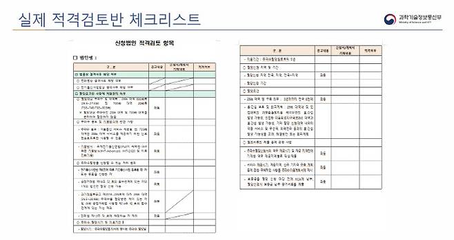 실제 할당신청 적격 검토 체크리스트. 출처=과기정통부