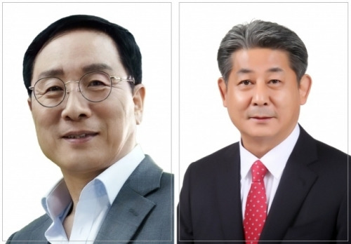 인천시의회 후반기 의장 선거에 출마한 한민수 의회운영위원장(남동5)과 정해권 산업경제위원장(연수1). 인천시의회 제공