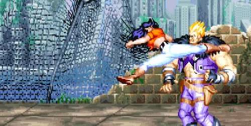 캐딜락의 한나. (공중 날라차기도 빠르고 판정이 넓은 편이라 애용되는 기술이다)