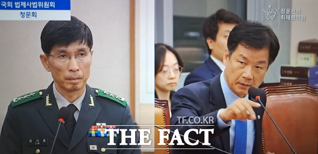 21열린 국회법제사법위원회 입법청문회에서 박균택 의원(광주 광산갑)이 안보를 이유 삼아 답변을 거부한 임기훈 전 대통령실 국방비서관를 질타하고 있다. /유튜브 캡처