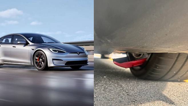 사진 : 테슬라 모델 S 플레이드의 브레이크 캘리퍼가 파손돼 논란이 되고 있다 (출처=테슬라코리아클럽TKC)
