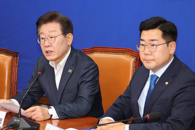 이재명 더불어민주당 대표가 지난 6월17일 오전 서울 여의도 국회에서 열린 최고위원회의에서 발언하고 있다. 연합뉴스