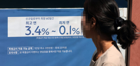 서울 시내의 한 은행 앞에 걸린 대출 및 금리 안내 관련 현수막. (사진=연합뉴스)