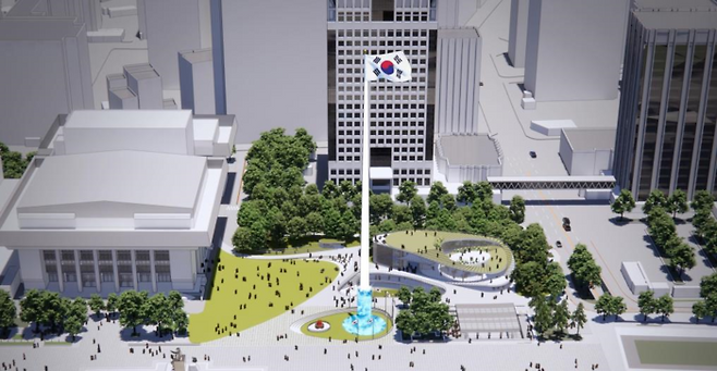 서울 광화문광장에 들어설 대형 태극기 게양대 등 조감도. 서울시 제공