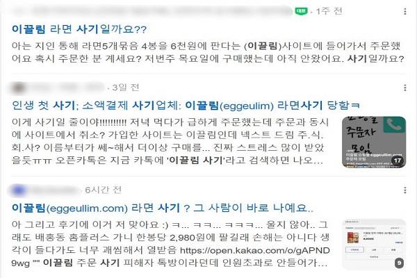 포털사이트에 '이끌림 사기' 검색시 뜨는 게시물들. 포털사이트 캡처