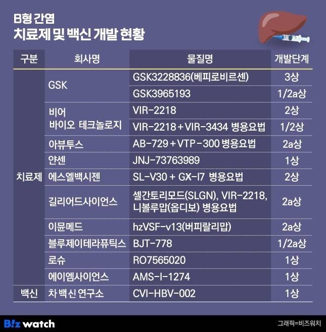 B형 간염 치료제 및 백신 개발 현황. /그래픽=비즈워치