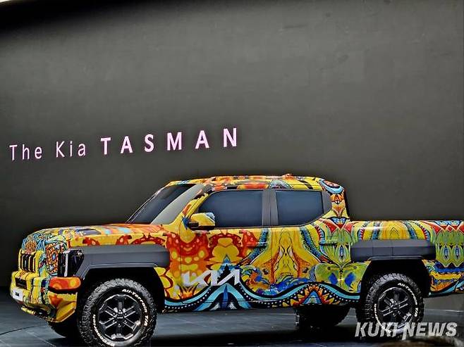 기아자동차는 기아 브랜드 첫 정통 픽업 ‘더 기아 타스만(The Kia Tasman)’ 전용 위장막(카모플라주) 모델을 국내에서 처음 공개했다. 사진=조은비 기자 