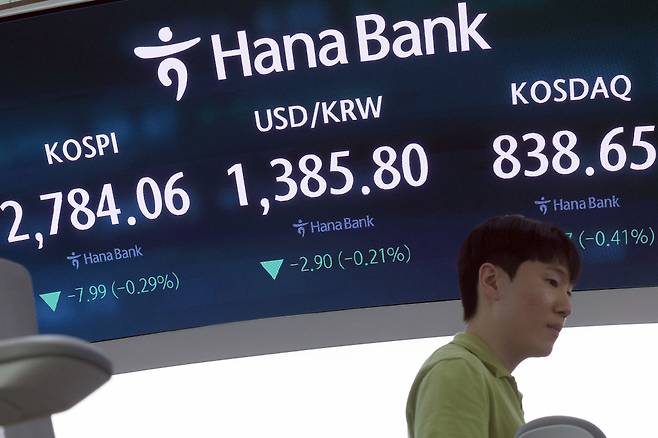 27일 오후 서울 중구 하나은행 본점 딜링룸 전광판에 증시 종가가 표시되고 있다./사진=뉴스1