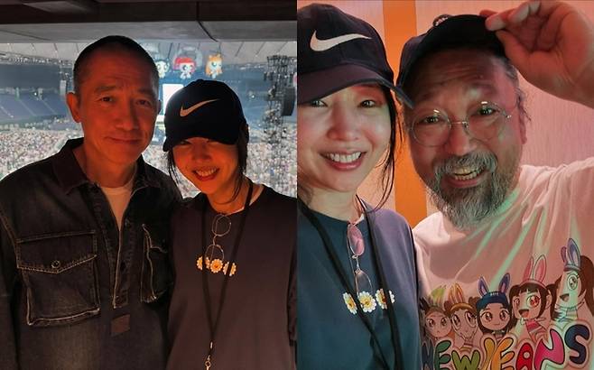 양조위(왼쪽), 무라카미 다카시와 함께 한 어도어 민희진 대표. 사진ㅣ민희진 SNS