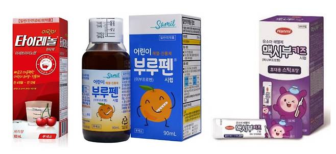 아세트아미노펜·이부프로펜​ 등 서로 다른 계열의 해열제는 두 시간 간격으로 교차 복용할 수 있다./사진=한국얀센, 삼일제약, 한미약품