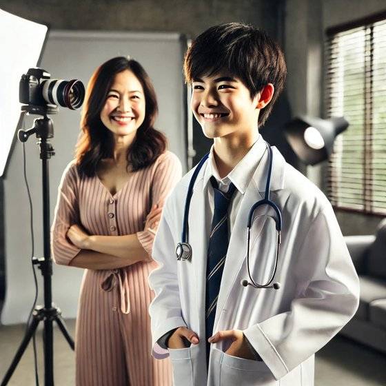 장래희망을 주제로 한 초등학교 졸업사진 촬영에서 의사 가운을 입고 오는 학생들이 늘고 있다. 챗GPT가 이와 관련해 생성한 가상 이미지. 챗GPT 제공