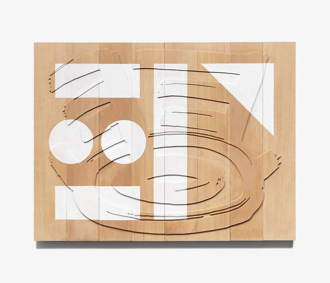 [갤러리현대] 이슬기, 현판프로젝트 쿵쿵, 2024, 홍송에 단청, 140 x 180 x 4 cm.