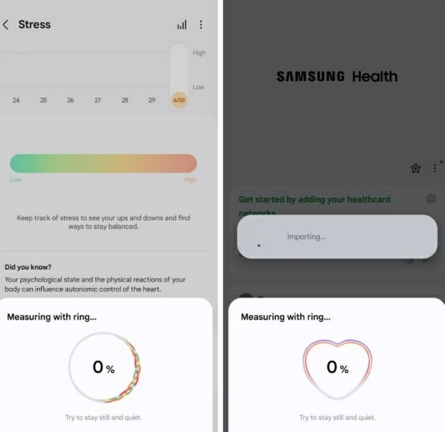 갤럭시링으로 추적한 스트레스 지수와 심박 수 측정 결과를 삼성 헬스 앱에서 확인할 수 있다. (사진=안드로이드오쏘리티)