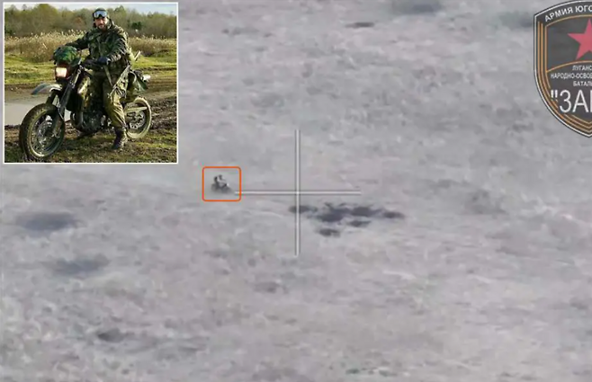 최근 우크라이나 동부 최전전에서 자주 목격되는 러시아군의 오토바이를 이용한 전선 돌격 작전 방식. [출처=유튜브]