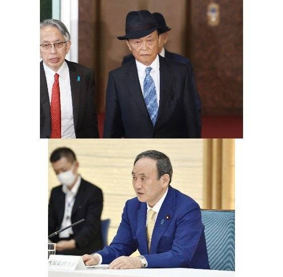 파벌을 유지한 아소 부총재와 무파벌의 스가 요시히데 전 총리가 자민당 총재 선거에서 경쟁하면서 핵심적 역할을 할 것으로 전망된다. 사진은 위쪽부터 아소 부총재와 스가 요시히데(菅義偉) 전 일본 총리. 연합뉴스