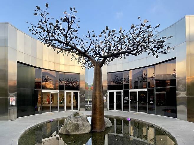 다양한 모나밸리 전시공간 중 바오밥 나무 조형물 예술작품이 설치된 한 전시공간. 
