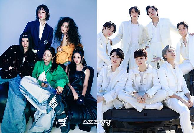 그룹 뉴진스(왼쪽)과 방탄소년단. 경향신문 자료사진