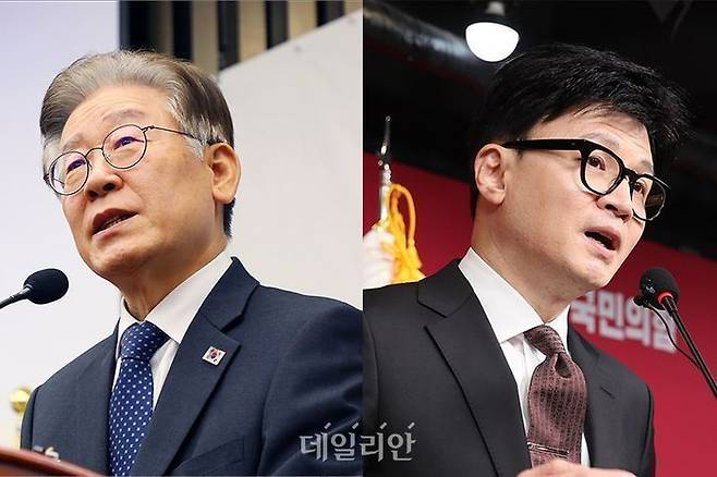 이재명 더불어민주당 대표(사진 왼쪽)와 한동훈 국민의힘 전 비상대책위원장(오른쪽) ⓒ데일리안 박진희 그래픽디자이너