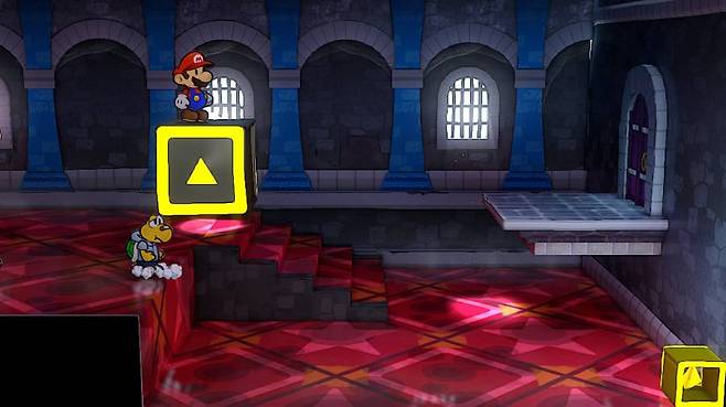 엉금돌이를 이용해 멀리 있는 버튼을 누르는 모습