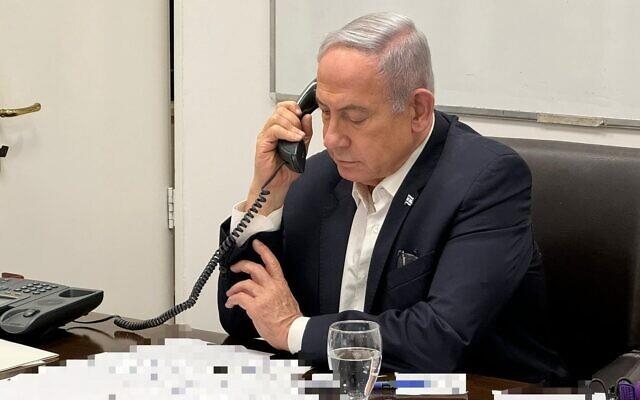 조 바이든 미국 대통령과 전화통화하는 베냐민 네타냐후 이스라엘 총리 [이스라엘 총리실 제공. 재판매 및 DB 금지]