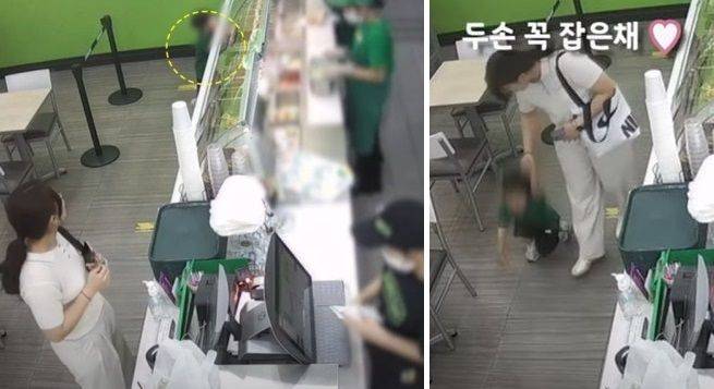 울산북구경찰서 소속 최영은 경장이 지난달 샌드위치 가게에서 혼자 있는 아이를 발견하고 보호자에게 인계했다. 출처=경찰청 유튜브 채널