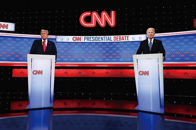 6월27일 애틀랜타에서 열린 2024년 미국 대통령선거 후보 토론회는 트럼프 전 대통령의 승리, 바이든 대통령의 참패였다는 평가가 지배적이다. ⓒAP연합