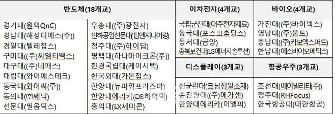 2024년 첨단산업 인재 양성 부트캠프 신규 32개교 선정 결과(자료: 교육부)