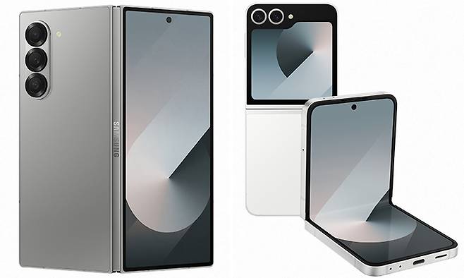 갤럭시Z 폴드6 실버 쉐도우(왼쪽사진)과 갤럭시Z 플립6 화이트 모습. 삼성전자 제공