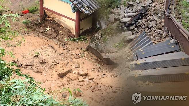 흔적도 안 남은 부여 대조사 수각…한양도성 성곽도 붕괴 (CG) [연합뉴스TV 제공]