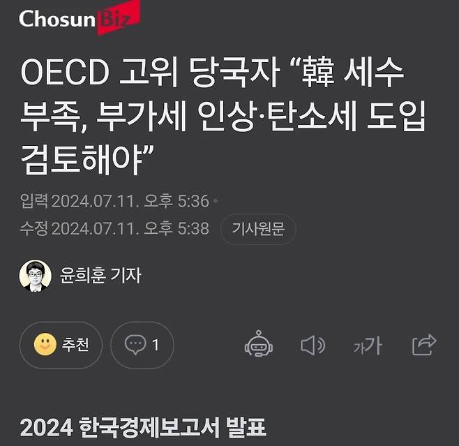 OECD "한국 세금부족... 부가세 인상해야".jpg